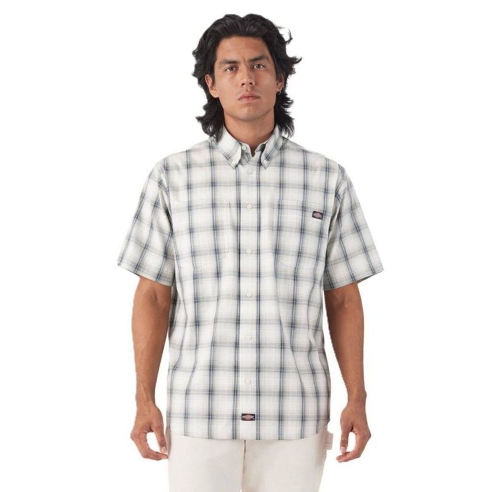 Dickies Men's Short Sleeve Flex Plaid Work Button-Down Shirt - White XXL